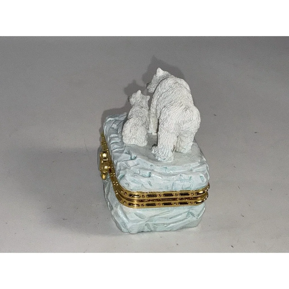 Polar Bears Trinket Box Ranger International Corp 1998‎ Gold Trim Felt Lined